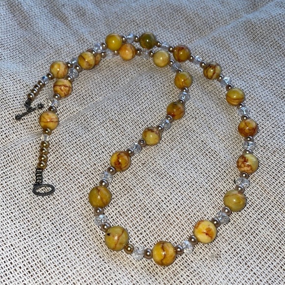 Natural Yellow Orange Stone Necklace Crystal spacers - Picture 5 of 12